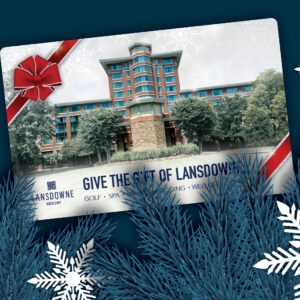Winter holiday gift card for Lansdowne Resort with snowflakes and ribbon