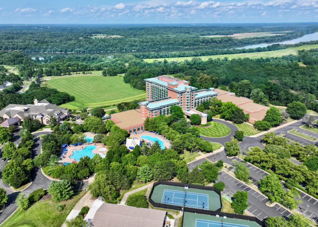 An aerial view of Lansdowne Resort, showcasing all of the things to do in Northern Virginia this summer.