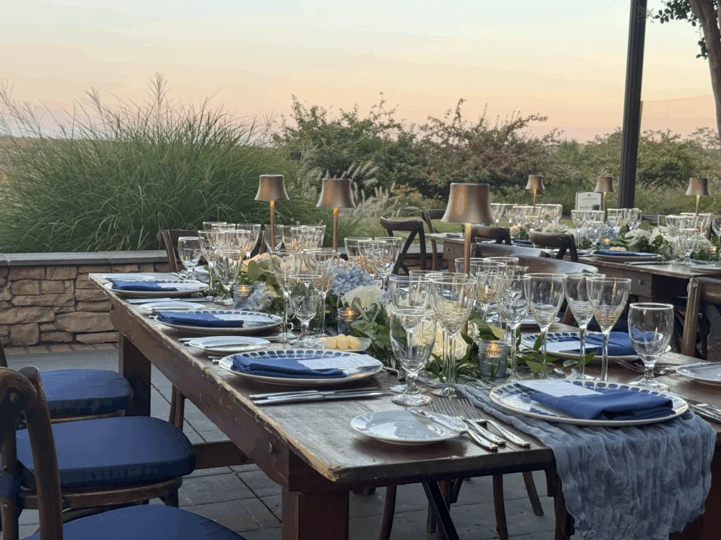 A table prepared for a wine dinner, at Lansdowne Resort, a popular thing to do in Northern Virginia this summer. 