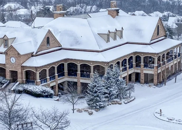 Aerial of Lansdowne's Golf Club house, not far from their outdoor skating rink