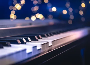Piano,Keys,Close-up,On,A,Blurred,Background,With,Bokeh.