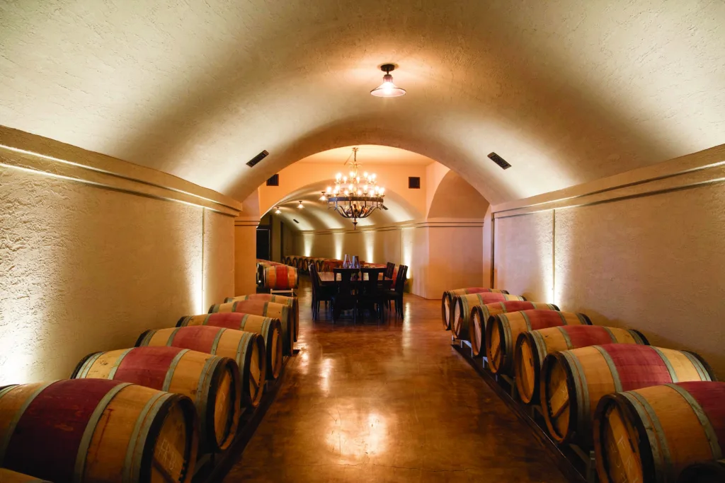 A barrel room stocked with wine, prepared for tours, events, and other fun things to do in Loudoun County.